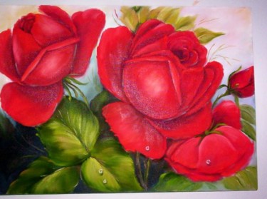 Pintura intitulada "rosas vermelhas" por Regina Schwingel, Obras de arte originais