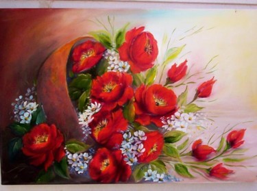 Painting titled "flores vermelhas" by Regina Schwingel, Original Artwork