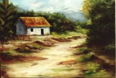 Painting titled "CASA Á BEIRA DA EST…" by Regina Schwingel, Original Artwork