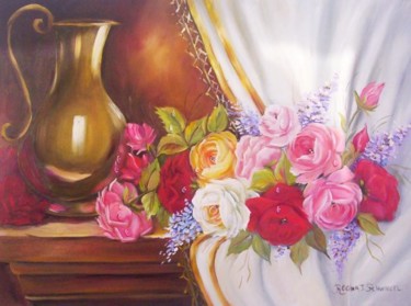 Pintura intitulada "JARRO E ROSAS V" por Regina Schwingel, Obras de arte originais