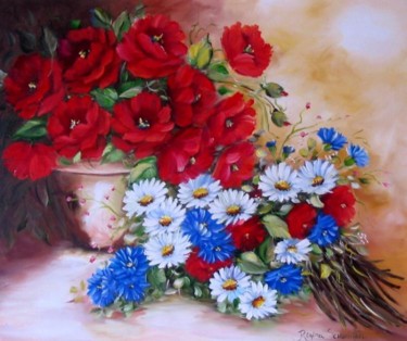 Pintura intitulada "VASO COM FLORES COL…" por Regina Schwingel, Obras de arte originais