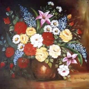Painting titled "FLORES" by Regina Schwingel, Original Artwork