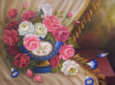 Painting titled "flores clássicas  x…" by Regina Schwingel, Original Artwork