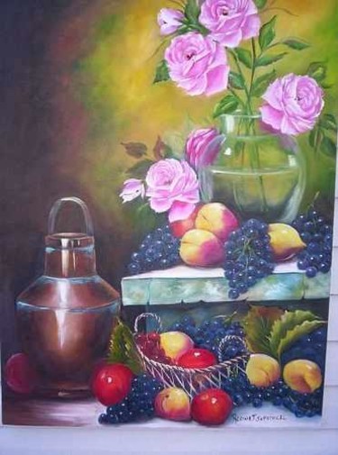 Painting titled "ROSAS E UVAS - NATU…" by Regina Schwingel, Original Artwork
