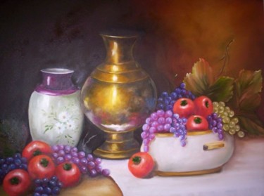 Painting titled "NATUREZA MORTA UVAS…" by Regina Schwingel, Original Artwork