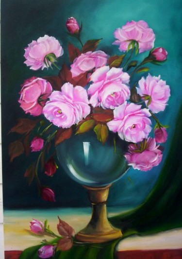 Pittura intitolato "rosas e cortina ver…" da Regina Schwingel, Opera d'arte originale