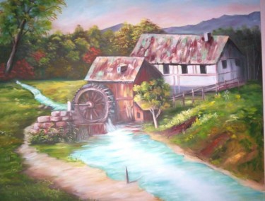 Pintura titulada "paisagem moinho 1" por Regina Schwingel, Obra de arte original