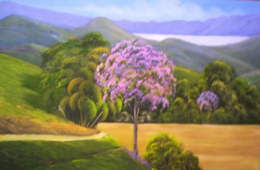 Pintura intitulada "Paisagem  do Ipê Ro…" por Regina Schwingel, Obras de arte originais