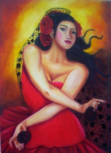 Painting titled "ESPANHOLA" by Regina Schwingel, Original Artwork