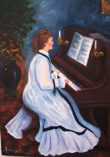 Pintura intitulada "LADY AT THE PIANO" por Regina Schwingel, Obras de arte originais