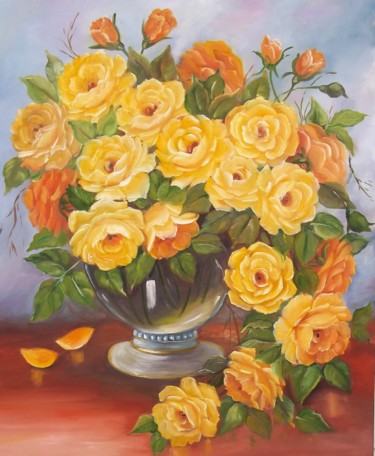 Pintura intitulada "ROSAS AMARELAS 286" por Regina Schwingel, Obras de arte originais