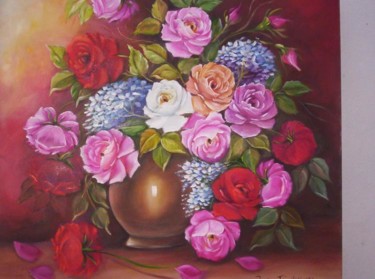 Peinture intitulée "vaso de flores colo…" par Regina Schwingel, Œuvre d'art originale