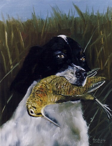 Painting titled "Setter with Woodcock" by Reginald Gray, Original Artwork