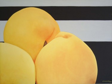 Pintura intitulada "Pessegos em Listras" por Regina Leopardi, Obras de arte originais