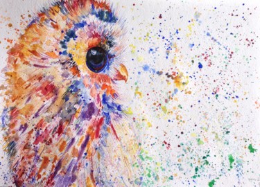 Pintura titulada "Happy owl" por Regina M, Obra de arte original, Acuarela