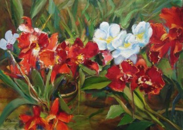 Pintura titulada "Orquídeas" por Regina  Oliveira, Obra de arte original