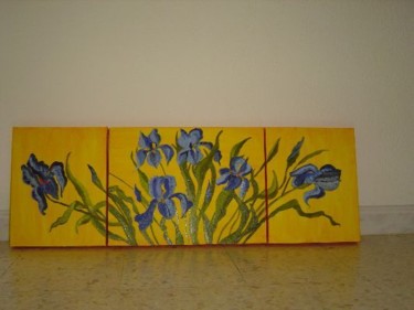 Painting titled "triptique iris" by Regine Tasset, Original Artwork