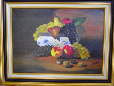 Painting titled "corbeille de fruits" by Regine Tasset, Original Artwork