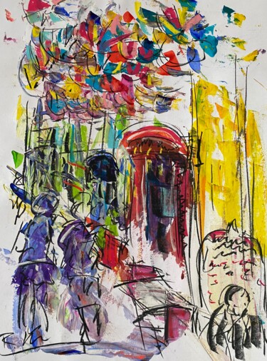 Картина под названием "Jour de fête" - Regine Blot, Подлинное произведение искусства, Акрил Установлен на Деревянная панель
