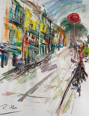 Картина под названием "Rue en pente douce" - Regine Blot, Подлинное произведение искусства, Акрил Установлен на Деревянная п…