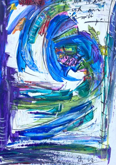 Картина под названием "Vagues bleues" - Regine Blot, Подлинное произведение искусства, Акрил Установлен на Деревянная панель