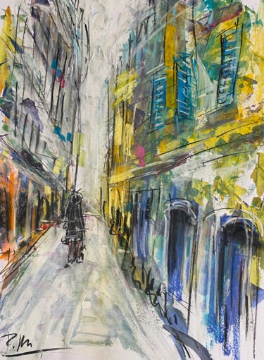 Painting titled "Rue tranquille" by Regine Blot, Original Artwork, Acrylic Mounted on Wood Panel