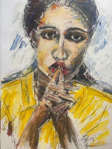 Malarstwo zatytułowany „Femme en jaune” autorstwa Regine Blot, Oryginalna praca, Akryl Zamontowany na Panel drewniany
