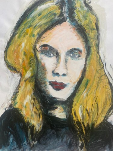 Schilderij getiteld "Femme en noir avec…" door Regine Blot, Origineel Kunstwerk, Acryl Gemonteerd op Houten paneel