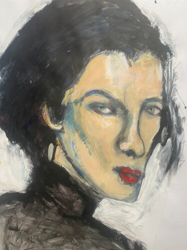 Картина под названием "Femme en noir avec…" - Regine Blot, Подлинное произведение искусства, Акрил Установлен на Деревянная…