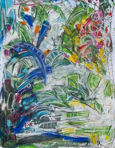 Painting titled "Nature décomposée a…" by Regine Blot, Original Artwork, Acrylic Mounted on Wood Panel