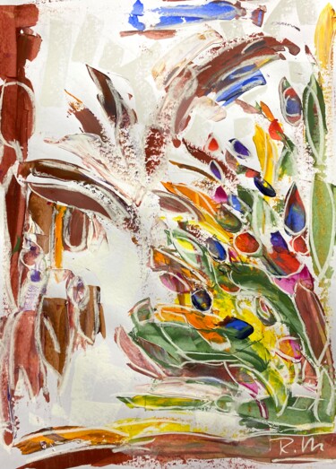 Painting titled "Fleurs en automne" by Regine Blot, Original Artwork, Acrylic Mounted on Wood Panel