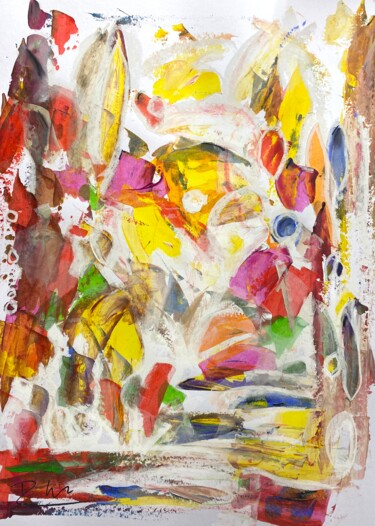 Картина под названием "Taches colorées en…" - Regine Blot, Подлинное произведение искусства, Акрил Установлен на Деревянная…