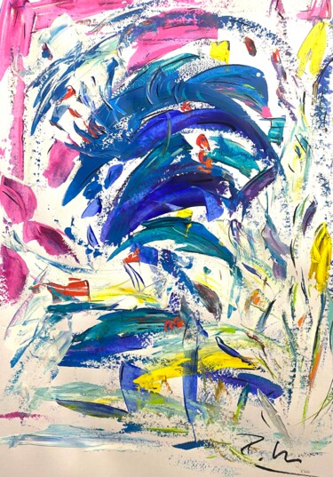 Картина под названием "Danse en bleu sous…" - Regine Blot, Подлинное произведение искусства, Акрил Установлен на Деревянная…