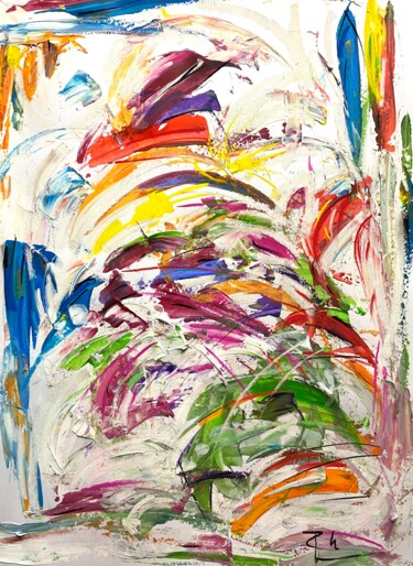 Картина под названием "Foule joyeuse dans…" - Regine Blot, Подлинное произведение искусства, Акрил Установлен на Деревянная…