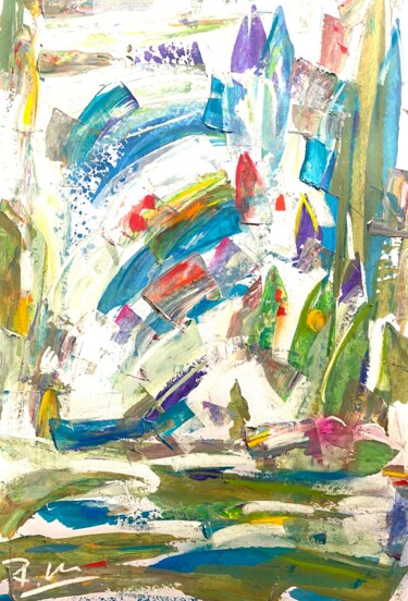 Картина под названием "Mouvement dans une…" - Regine Blot, Подлинное произведение искусства, Акрил Установлен на Деревянная…