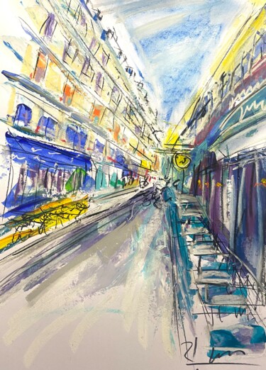 Картина под названием "Rue deserte à Paris" - Regine Blot, Подлинное произведение искусства, Акрил Установлен на Деревянная…