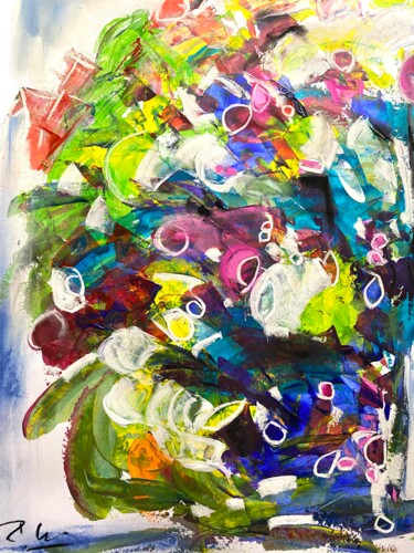 Картина под названием "Bouquet en surabond…" - Regine Blot, Подлинное произведение искусства, Акрил Установлен на Деревянная…