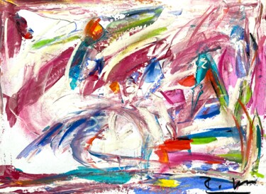 Pintura intitulada "Flottements en rose…" por Regine Blot, Obras de arte originais, Acrílico Montado em Painel de madeira