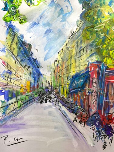 "Rue animée en été" başlıklı Tablo Regine Blot tarafından, Orijinal sanat, Akrilik Ahşap panel üzerine monte edilmiş