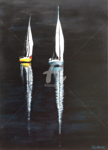 Peinture intitulée "MER INDIGO" par Régine Guthmann, Œuvre d'art originale, Acrylique Monté sur Châssis en bois