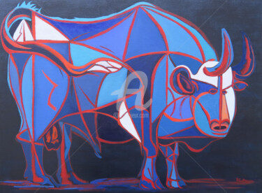 Peinture intitulée "LE TAUREAU D'APRES…" par Régine Guthmann, Œuvre d'art originale, Acrylique Monté sur Châssis en bois