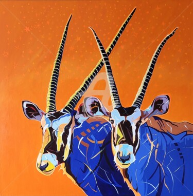 Schilderij getiteld "LES ORYX BLEUS" door Régine Guthmann, Origineel Kunstwerk, Acryl