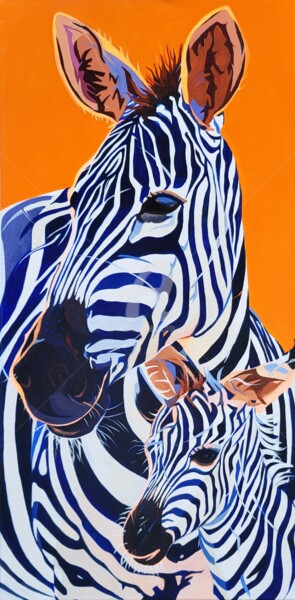 Pintura titulada "ZIG ZAG LES 2 ZEBRES" por Régine Guthmann, Obra de arte original, Acrílico Montado en Bastidor de camilla…