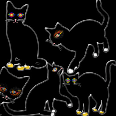 Digitale Kunst getiteld "Schwarze Katzen" door Regine Jonas, Origineel Kunstwerk, 2D Digital Work