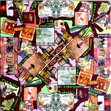 Collages titled "Mandala Wein" by Regine Jonas, Original Artwork, Collages
