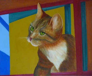 Malarstwo zatytułowany „le chat” autorstwa Régine Ledanois, Oryginalna praca, Olej