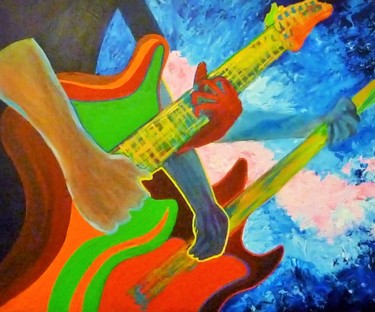 Peinture intitulée "guitares" par Régine Ledanois, Œuvre d'art originale, Acrylique