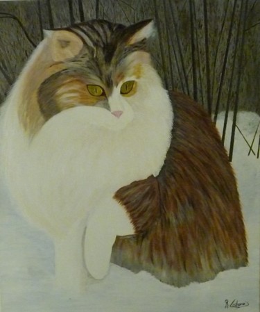Peinture intitulée "chat des neiges" par Régine Ledanois, Œuvre d'art originale, Acrylique