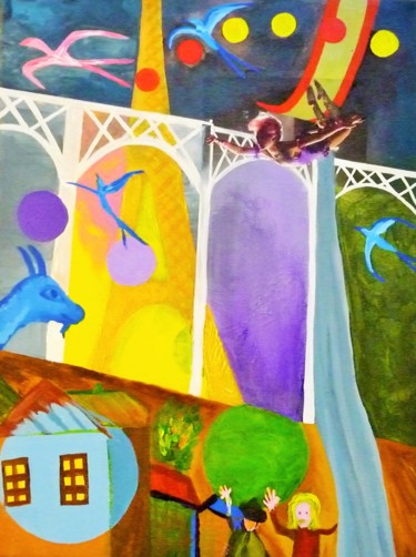 Peinture intitulée "flying" par Régine Ledanois, Œuvre d'art originale, Acrylique