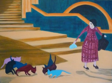 제목이 "Mamie et les chats"인 미술작품 Régine Ledanois로, 원작, 아크릴